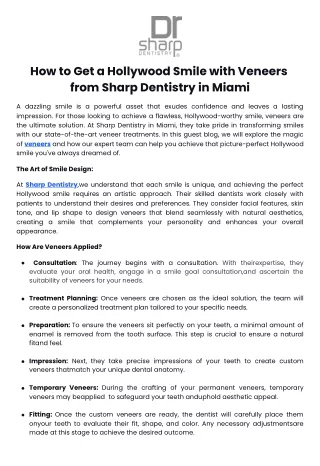 How to Get a Hollywood Smile with Veneers from Sharp Dentistry in Miami