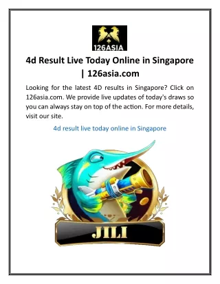 4d Result Live Today Online in Singapore  126asia