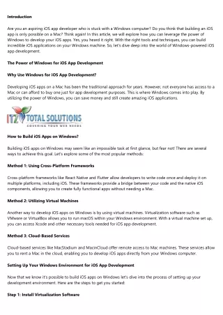Windows as a Catalyst: Unleashing Your iOS App Development Potential