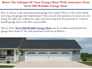 Boost The Lifespan Of Your Garage Door With Assistance From Scott Hill Reliable Garage Door