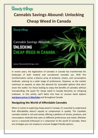 Cannabis Savings Abound Unlocking Cheap Weed in Canada