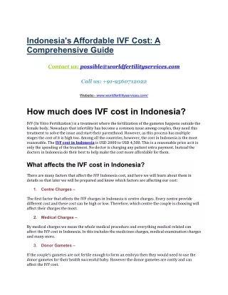 Indonesia's Affordable IVF Cost: A Comprehensive Guide