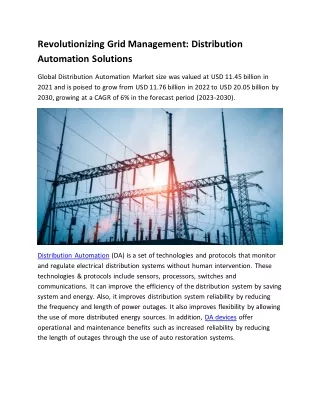 Distribution Automation Market