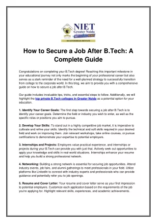 How to Secure a Job after B.Tech: A Complete Guide