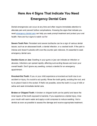 Here Are 4 Signs That Indicate You Need Emergency Dental Care
