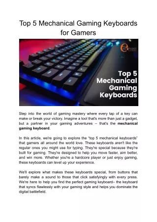 Top 5 Mechanical Gaming Keyboards for Gamers