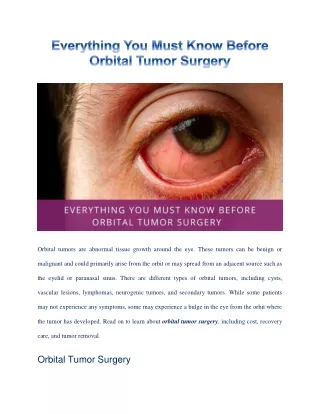 All That You Must Know About Orbital Tumor Surgery
