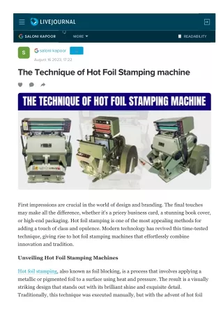 The Technique of Hot Foil Stamping machine