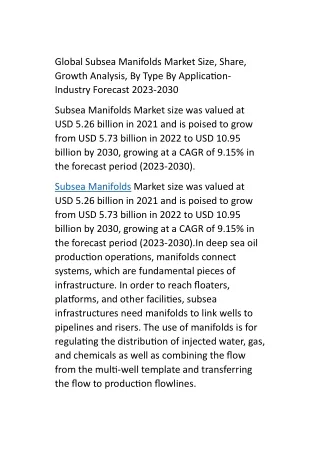 Global Subsea Manifolds Market Size