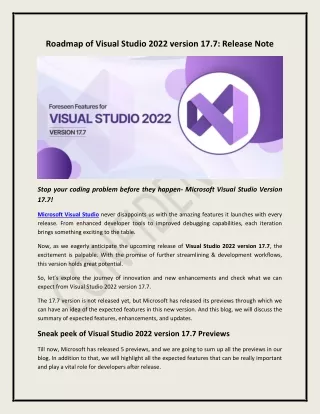 Roadmap of Visual Studio 2022 version 17.7: Release Note