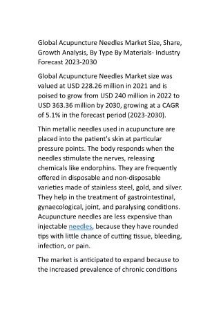 Global Acupuncture Needles Market Size