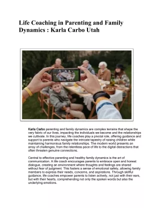 Life Coaching in Parenting and Family Dynamics : Karla Carbo Utah