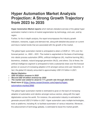 Hyper Automation Market Analysis Projection