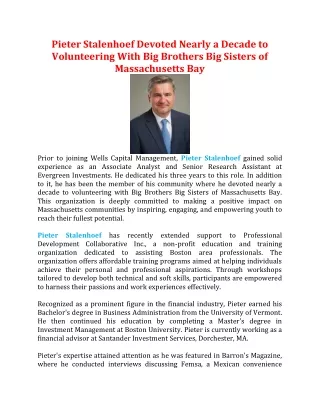 Pieter Stalenhoef Devoted Nearly a Decade to Volunteering With Big Brothers Big Sisters of Massachusetts Bay