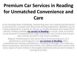 Premium Car Services in Reading for Unmatched Convenience and Care