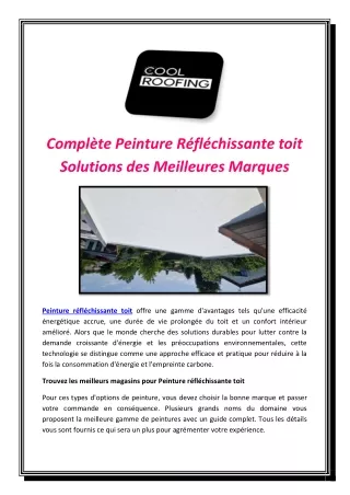 Complète Peinture Réfléchissante toit Solutions des Meilleures Marques