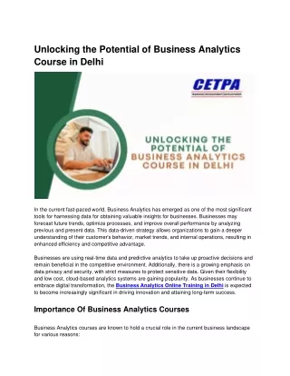 Unlocking the Potential of Business Analytics Course in Delhi