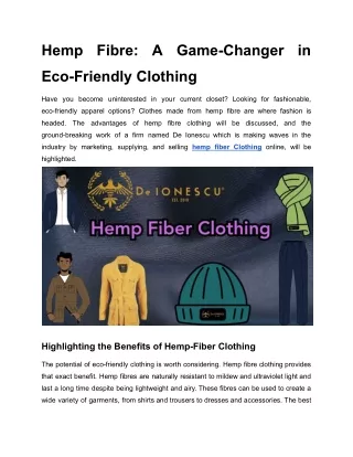 Hemp Fibre A Game-Changer in Eco-Friendly Clothing