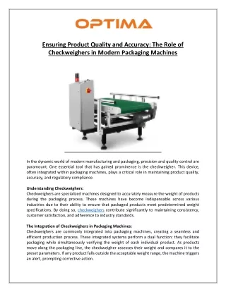 Ensuring Product Quality and Accuracy The Role of Checkweighers in Modern Packaging Machines