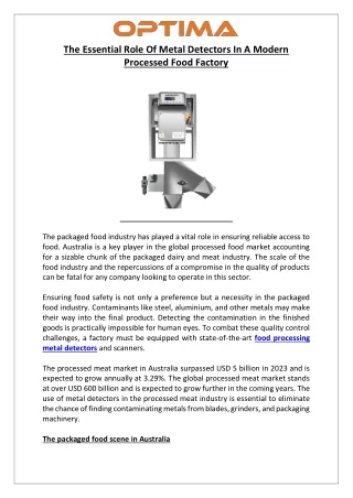 The Essential Role Of Metal Detectors In A Modern Processed Food Factory