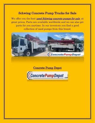 Schwing Concrete Pump Trucks for Sale , concretepumpdepot