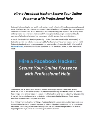 Hire a Facebook Hacker Secure Your Online Presence with Professional Help