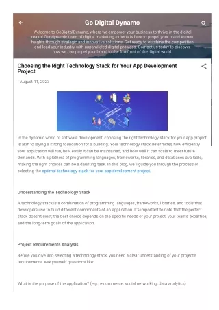 Selecting the Appropriate Technology Stack for Your Project of App Development