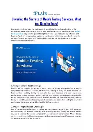 Unveiling the Secrets of Mobile Testing Services- What You Need to Know!