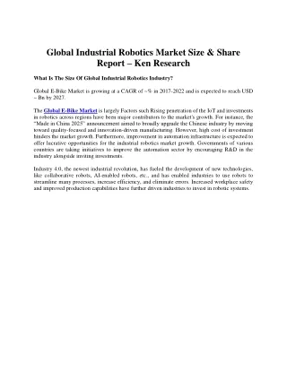 Emerging Companies Global Industrial Robotics Market - Ken Research