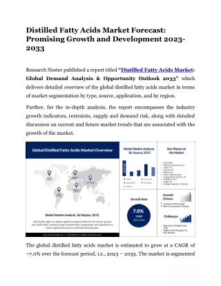 Distilled Fatty Acids Market Forecast: Promising Growth and Development 2033
