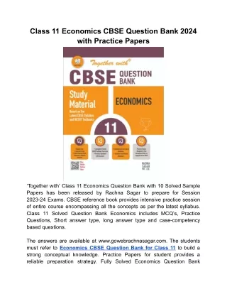 Buy Now latest edition of Class 11 Economics CBSE Question Bank with Sample Pape