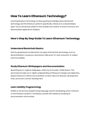 How To Learn Ethereum Technology_