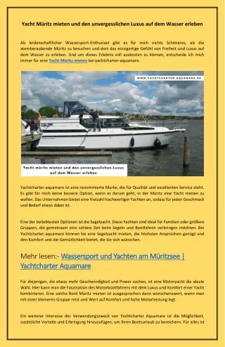 Yacht muritz mieten und den unvergesslichen Luxus auf dem Wasser erleben