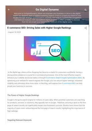 E-commerce SEO Driving Sales with Higher Google Rankings