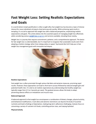 Fast Weight Loss: Setting Realistic Expectations and Goals