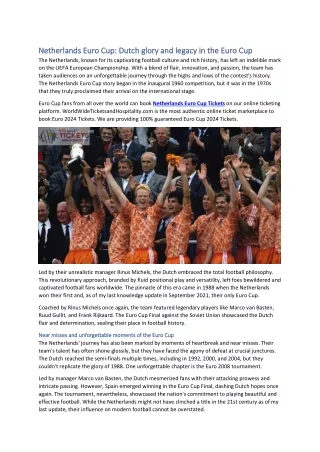 Netherlands Euro Cup Dutch glory and legacy in the Euro Cup