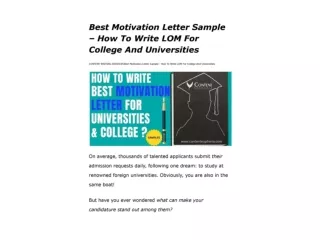 Best Motivation Letter Sample – How To Write LOM For College And Universities