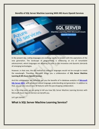 Benefits of SQL Server Machine Learning with MS Azure OpenAI Services