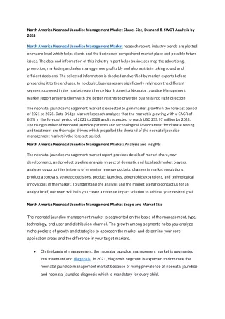 North America Neonatal Jaundice Management Market Share, Size, Demand & SWOT Analysis by 2028