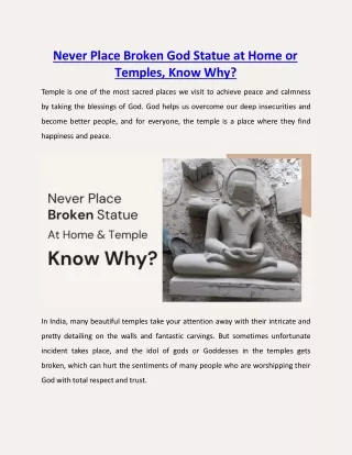Never Place Broken God Statue at Home or Temples, Know Why?