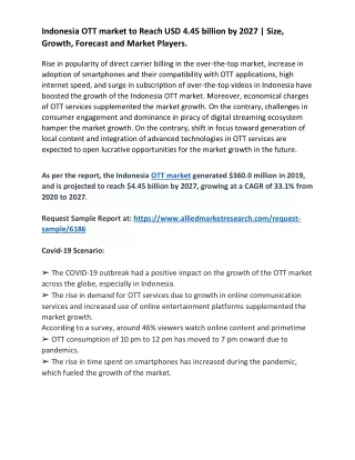 Indonesia OTT market to Reach USD 4.45 billion by 2027 | Size, Growth, Forecast