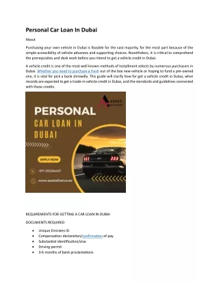 Personal Car Loan In Dubai
