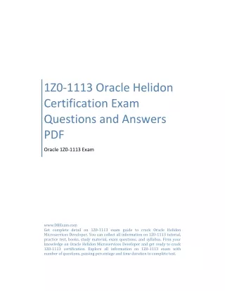 1Z0-1113 Oracle Helidon Certification Exam Questions and Answers PDF