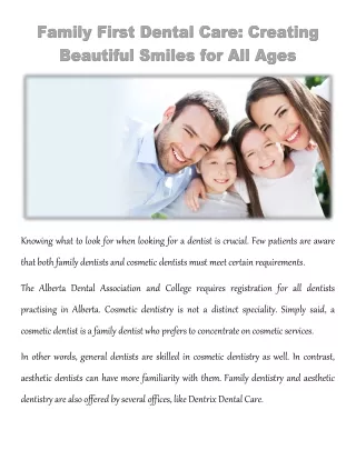 Family First Dental Care Creating Beautiful Smiles for All Ages