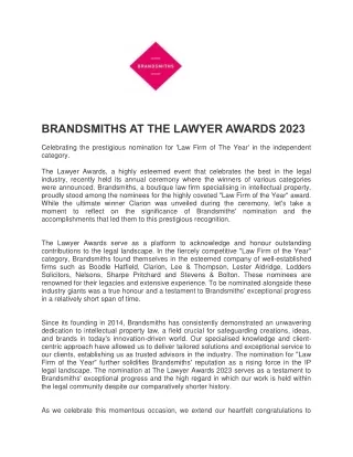 BRANDSMITHS AT THE LAWYER AWARDS 2023