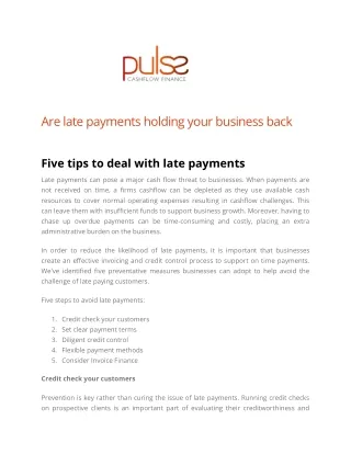 Are Late Payments Holding Your Business Back - Pulse Cashflow Finance