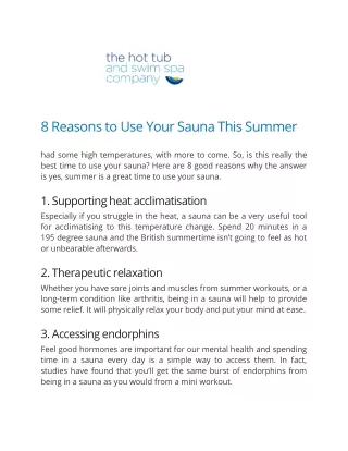 8 Reasons to Use Your Sauna This Summer - The Hot Tub and Swim Spa Company