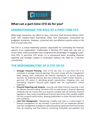 What can a part-time CFO do for you? - Evoke Management