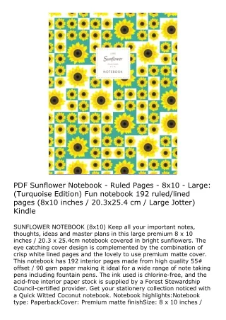 PDF Sunflower Notebook - Ruled Pages - 8x10 - Large: (Turquoise Edition) Fun not