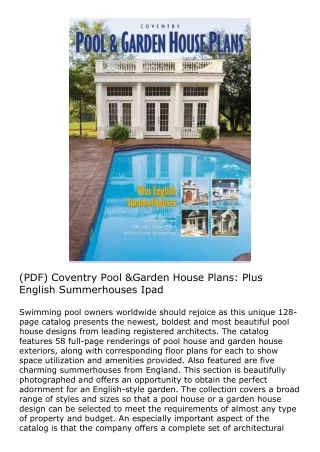 (PDF) Coventry Pool & Garden House Plans: Plus English Summerhouses Ipad